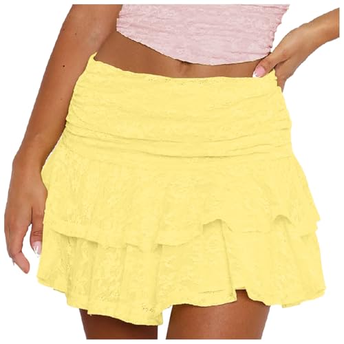 Minirock sexy, Minirock Damen Sexy Mini Rüschen Rock Kurzer Y2K Skirt mit Spitze Rüschen Spitzenrock Faltenrock Mini Unterrock Mehrlagige Kurz Röck A-Linie Casual Rüschenrock von Famzuneu