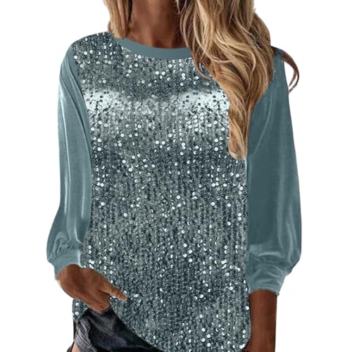 Oberteil mit Pailletten große größen Damen, Pailletten Oberteil Damen Langarm Samt Glitzerbluse Festliche Party Glitzer Blusen Elegant Sexy Silvester Outfit Pullover Modern Casual Shirt mit Glitzer von Famzuneu