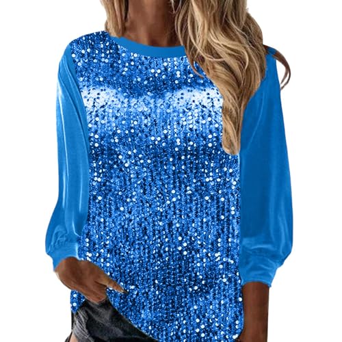 Pailletten Oberteil Damen Gold,braun, Pailletten Oberteil Damen Langarm Samt Glitzerbluse Festliche Party Glitzer Blusen Elegant Sexy Silvester Outfit Pullover Modern Casual Shirt mit Glitzer von Famzuneu