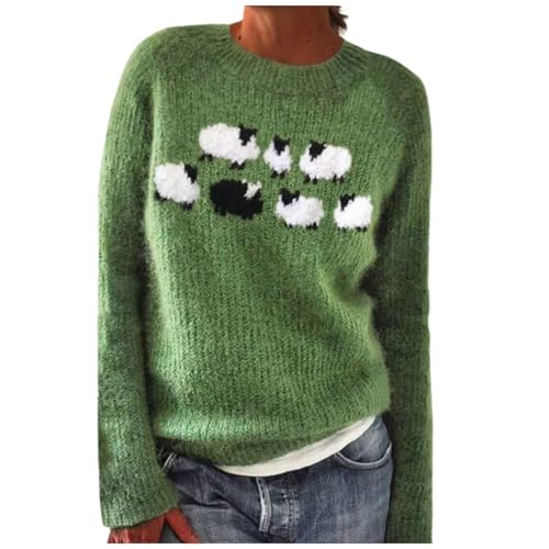 Pullover Damen Winter Oversize, Winterpullover Damen Warm Elegant Winter Kaschmir Pullover Große Größen Sweatshirt mit Aufdruck Rundhals Bequem Wollpullover Langarm Strickpullover Casual Wollpulli von Famzuneu