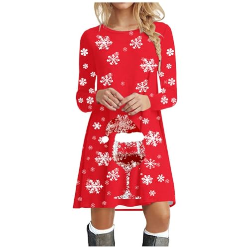 Renaissance Kleid, Weihnachten Kleid Damen Festlich Swing Abendkleid Cocktaikleid A-Linie Weihnachtskleid Partykleid Rot Lustig Weihnachtskleider Große Größen Christmas Dress von Famzuneu