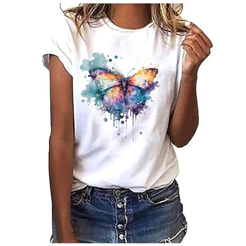 Sportshirt Damen, Sommer Tshirt Damen Weiss T Shirt mit Aufdruck Kurzarm Baumwolle T-Shirts Rundhals Basic Oberteile Casual Tee Shirts Teenager Mädchen Locker Bluse Drucken Sportshirt Sportshirt Damen, Sommer Tshirt Damen Weiss T Shirt mit Aufdruck Kurzarm Baumwolle T-Shirts Rundhals Basic Oberteile Casual Tee Shirts Teenager Mädchen Locker Bluse Drucken Sportshirt von Famzuneu
