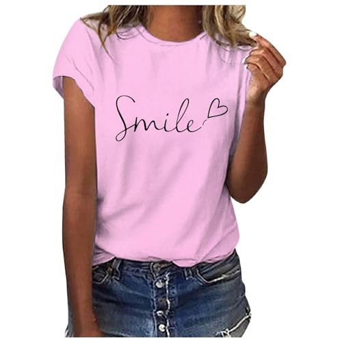 Tshirt Damen Baumwolle mit Druck, Sommer Tshirt Damen Weiss T Shirt mit Aufdruck Kurzarm Baumwolle T-Shirts Rundhals Basic Oberteile Casual Tee Shirts Teenager Mädchen Locker Bluse Drucken Sportshirt Tshirt Damen Baumwolle mit Druck, Sommer Tshirt Damen Weiss T Shirt mit Aufdruck Kurzarm Baumwolle T-Shirts Rundhals Basic Oberteile Casual Tee Shirts Teenager Mädchen Locker Bluse Drucken Sportshirt von Famzuneu
