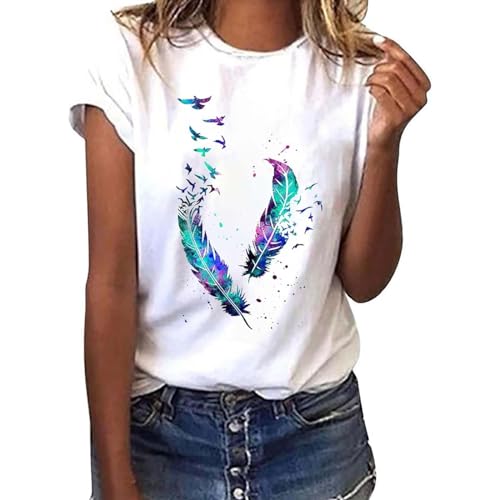 Tshirt Damen grün Set, Sommer Tshirt Damen Weiss T Shirt mit Aufdruck Kurzarm Baumwolle T-Shirts Rundhals Basic Oberteile Casual Tee Shirts Teenager Mädchen Locker Bluse Drucken Sportshirt Tshirt Damen grün Set, Sommer Tshirt Damen Weiss T Shirt mit Aufdruck Kurzarm Baumwolle T-Shirts Rundhals Basic Oberteile Casual Tee Shirts Teenager Mädchen Locker Bluse Drucken Sportshirt von Famzuneu