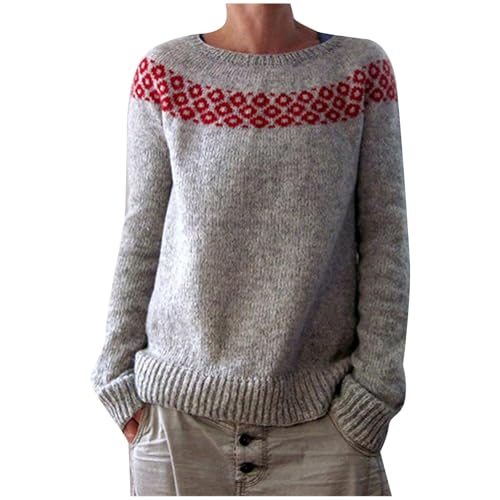 Warmer Pullover Damen, Winterpullover Damen Warm Elegant Winter Kaschmir Pullover Große Größen Sweatshirt mit Aufdruck Rundhals Bequem Wollpullover Langarm Strickpullover Casual Wollpulli von Famzuneu