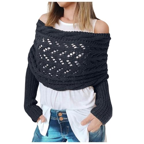 ärmelschal Strick, Schal mit Ärmeln Strick Damen Sweater Scarf Multifunktionaler Ärmelschal Strickschal Wickel Wickelpullover mit Ärmeln Boho Pashmina Schultertuch Scarf with Sleeves von Famzuneu