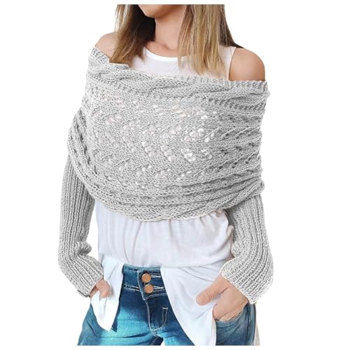 ärmelschal weiß, Schal mit Ärmeln Strick Damen Sweater Scarf Multifunktionaler Ärmelschal Strickschal Wickel Wickelpullover mit Ärmeln Boho Pashmina Schultertuch Scarf with Sleeves von Famzuneu