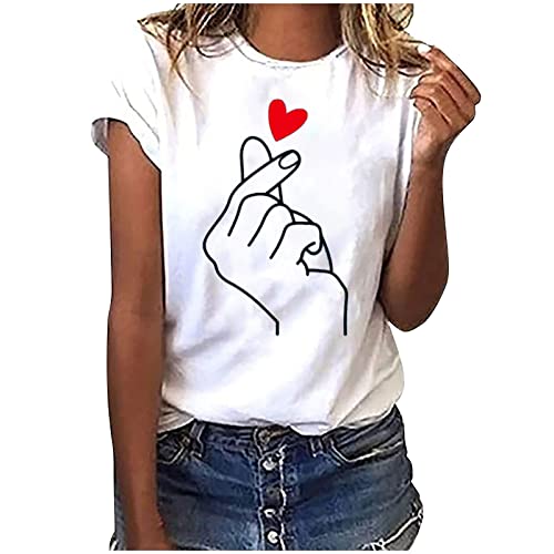 blitzangebote, Sommer Tshirt Damen Weiss T Shirt mit Aufdruck Kurzarm Baumwolle T-Shirts Rundhals Basic Oberteile Casual Tee Shirts Teenager Mädchen Locker Bluse Drucken Sportshirt von Famzuneu