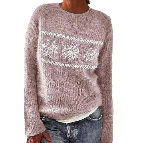 damen pullover herbst große größen baumwolle, Winterpullover Damen Warm Elegant Winter Kaschmir Pullover Große Größen Sweatshirt mit Aufdruck Rundhals Bequem Wollpullover Langarm Strickpullover Casual von Famzuneu