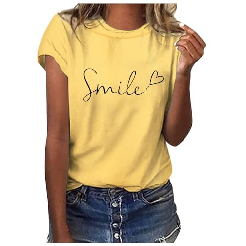 gelbes Tshirt Damen s, Sommer Tshirt Damen Weiss T Shirt mit Aufdruck Kurzarm Baumwolle T-Shirts Rundhals Basic Oberteile Casual Tee Shirts Teenager Mädchen Locker Bluse Drucken Sportshirt gelbes Tshirt Damen s, Sommer Tshirt Damen Weiss T Shirt mit Aufdruck Kurzarm Baumwolle T-Shirts Rundhals Basic Oberteile Casual Tee Shirts Teenager Mädchen Locker Bluse Drucken Sportshirt von Famzuneu