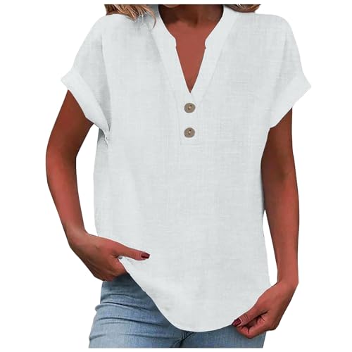 leinenbluse Damen weiß, Musselin Bluse Damen Oversized Kurzarm V-Ausschnitt Tshirt mit Knöpfen Leinenbluse Sommer Oberteile Hemdbluse Baumwolle Leinen Shirt Große Größen Leichte Lose Blusen 4XL leinenbluse Damen weiß, Musselin Bluse Damen Oversized Kurzarm V-Ausschnitt Tshirt mit Knöpfen Leinenbluse Sommer Oberteile Hemdbluse Baumwolle Leinen Shirt Große Größen Leichte Lose Blusen 4XL von Famzuneu