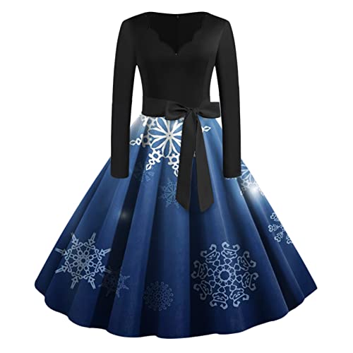 rockebillykleider Damen, Kleid Weihnachten Damen Elegant Swing Abendkleid Christmas Dress Große Größen Weihnachtskleid Vintage A-Linie Partykleid Weihnachtskleider Sexy Cocktaikleid von Famzuneu