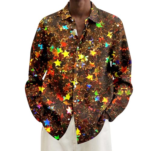 silvester hemd herren baumwolle, Karneval Kostüm Herren Hemd Faschingskostüme Männer 70er Jahre Silvester Outfit Hemden Langarm Große Größen Karneval Hawaiihemd Bunte Disco Hippie Hemd mit Button Down von Famzuneu