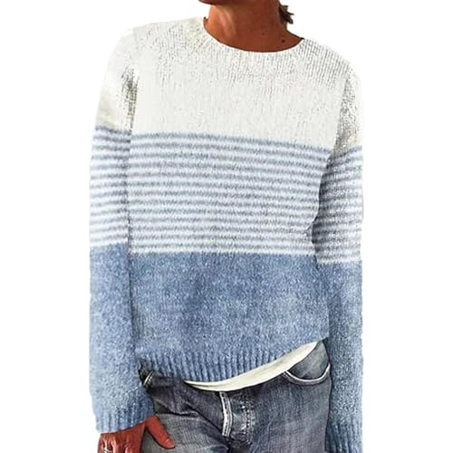 strickpullover damen oversize lang, Winterpullover Damen Warm Elegant Winter Kaschmir Pullover Große Größen Sweatshirt mit Aufdruck Rundhals Bequem Wollpullover Langarm Strickpullover Casual Wollpulli von Famzuneu