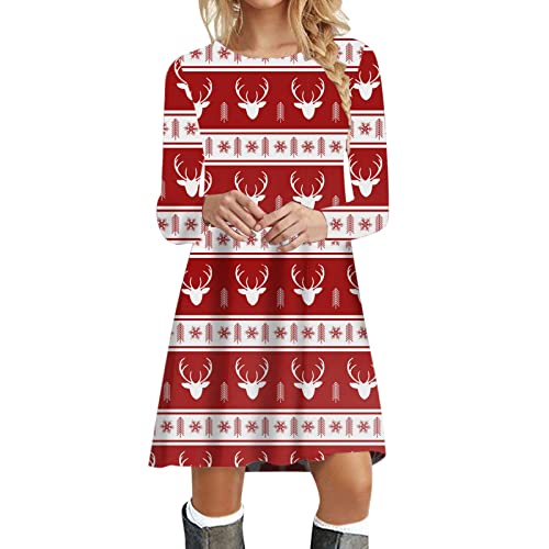 weihnachtskleid Damen sexy, Kleid Weihnachten Damen Rot Grün Weihnachtskleider A-Linie Weihnachtskleid Cocktaikleid Große Größen Mit Weihnachtsmotiv Abendkleid Partykleid Swing Christmas Dress von Famzuneu