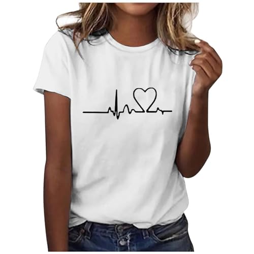 weißes Shirt Damen, Sommer Tshirt Damen Weiss T Shirt mit Aufdruck Kurzarm Baumwolle T-Shirts Rundhals Basic Oberteile Casual Tee Shirts Teenager Mädchen Locker Bluse Drucken Sportshirt weißes Shirt Damen, Sommer Tshirt Damen Weiss T Shirt mit Aufdruck Kurzarm Baumwolle T-Shirts Rundhals Basic Oberteile Casual Tee Shirts Teenager Mädchen Locker Bluse Drucken Sportshirt von Famzuneu