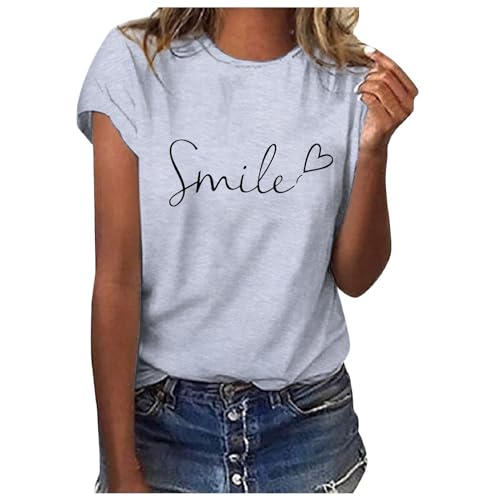 weißes t Shirt Damen, Sommer Tshirt Damen Weiss T Shirt mit Aufdruck Kurzarm Baumwolle T-Shirts Rundhals Basic Oberteile Casual Tee Shirts Teenager Mädchen Locker Bluse Drucken Sportshirt weißes t Shirt Damen, Sommer Tshirt Damen Weiss T Shirt mit Aufdruck Kurzarm Baumwolle T-Shirts Rundhals Basic Oberteile Casual Tee Shirts Teenager Mädchen Locker Bluse Drucken Sportshirt von Famzuneu