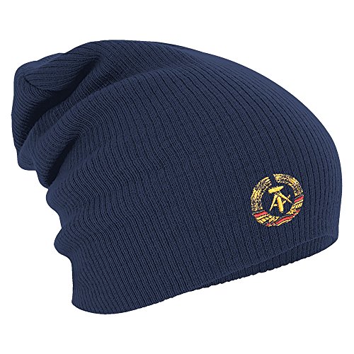 Fan-O-Menal Textilien Longbeanie Slouch-Beanie Mütze DDR Emblem 55272 Farbe Navy von Fan-O-Menal Textilien