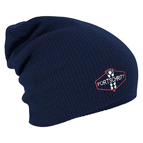 Fan-O-Menal Textilien Longbeanie Slouch-Beanie Mütze DDR Motiv Fortschritt 55249 Farbe Navy von Fan-O-Menal Textilien