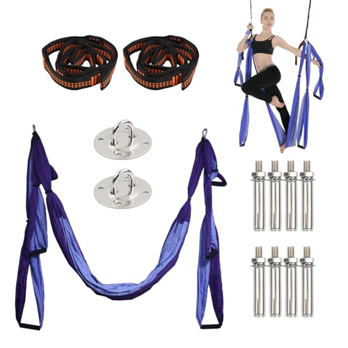 Yoga Hängematte, 20 Pcs Yoga Seil Set Anti-Schwerkraft, 2,5 m Yoga Schaukel Nylon mit 2 Yogagurt 1m, 6 Handgriff, Montagezubehör, Tasche, Aerial Yogatuch Rutschfest, Yoga Bein Stretcher Fitness (Lila) von Fangehong