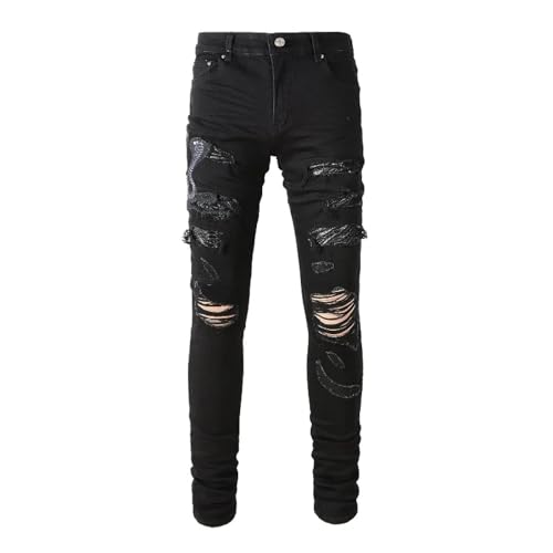 Fanlageter Jeans Herren Hose Jeanshose Herren Jeans Denim Hose Zerrissen Patchwork Hose Schwarz 31 Schwarz von Fanlageter