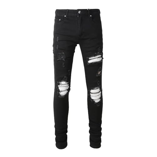 Fanlageter Jeans Herren Hose Jeanshose Herren Jeans Denim Hose Zerrissen Patchwork Schwarze Hose 40 Schwarz von Fanlageter