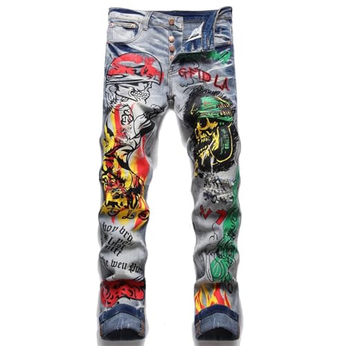 Fanlageter Jeans Herren Hose Jeanshose Herren Jeans Mit Aufdruck, Schmale, Zerrissene Hose, Größe 31, Blau Fanlageter Jeans Herren Hose Jeanshose Herren Jeans Mit Aufdruck, Schmale, Zerrissene Hose, Größe 31, Blau von Fanlageter