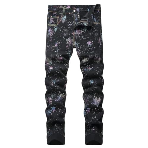 Fanlageter Jeans Herren Hose Jeanshose Herren Jeans Mit Print, Schwarz, Jeanshose, Schmale Gerade Hose, Größe 32, Schwarz von Fanlageter