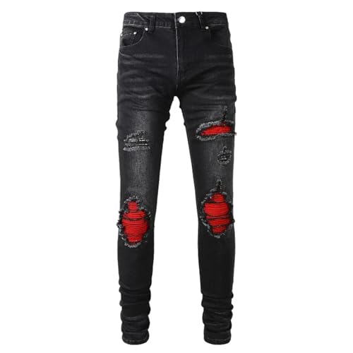 Fanlageter Jeans Herren Hose Jeanshose Herren Jeans Patchwork Denim Hose Schwarze Hose 30 Schwarz von Fanlageter