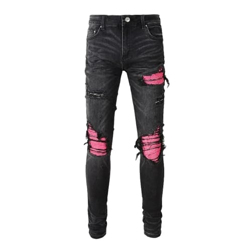 Fanlageter Jeans Herren Hose Jeanshose Herren Jeans Patchwork Zerrissene Denim Hose Hose 32 Schwarz von Fanlageter