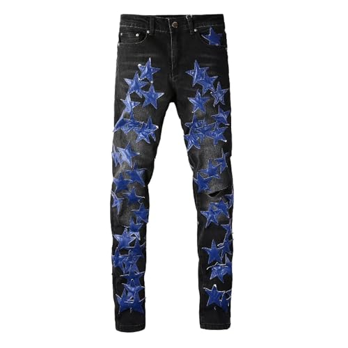 Fanlageter Jeans Herren Hose Jeanshose Herren Jeanshose, Zerrissen, Blau, Größe 31, Schwarz von Fanlageter