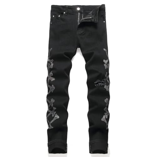 Fanlageter Jeans Herren Hose Jeanshose Herren Jeanshose Mit Rissen, Schwarz, Schmale Gerade Hose, Größe 29, Schwarz von Fanlageter