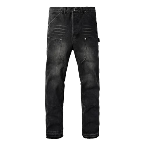 Fanlageter Jeans Herren Hose Jeanshose Herren Jeanshose Mit Weitem Bein, Lockere Schwarze Hose, Größe 36, Schwarz von Fanlageter