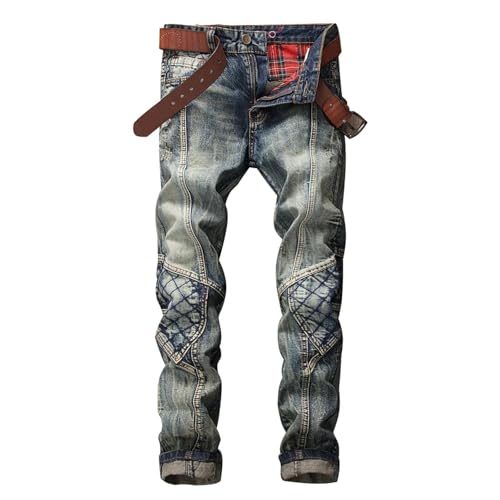 Fanlageter Jeans Herren Hose Jeanshose Herren Patches Blue Denim Jeans Zerrissen Schlank Gerade Hose 29 Blau von Fanlageter