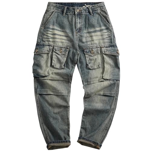 Fanlageter Jeans Herren Hose Jeanshose Männer Casual Denim Jeans Lose Gerade Hosen 30 Blau von Fanlageter