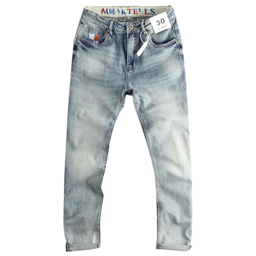 Fanlageter Jeans Herren Hose Jeanshose Weiße Hellblaue Jeans Für Männer Schlanke Hose Freizeithose 30 Blau von Fanlageter