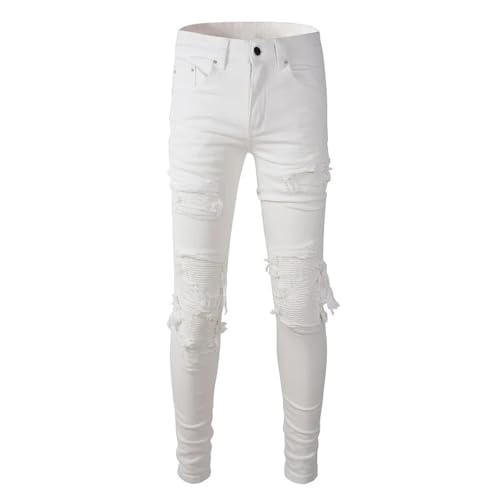 Fanlageter Jeans Herren Hose Jeanshose Weiße Zerrissene Jeans Für Herren Slim Patchwork Denim Hose 30 Weiss von Fanlageter