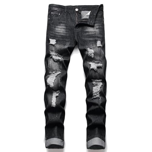 Fanlageter Jeans Herren Hose Jeanshose Zerrissene Jeans Hose Herren Casual Slim Denim 30 337Schwarz von Fanlageter