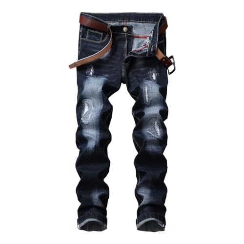 Fanlageter Jeans Herren Hose Jeanshose Zerrissene Jeans Hose Herren Casual Slim Denim 32 932Dunkelblau von Fanlageter