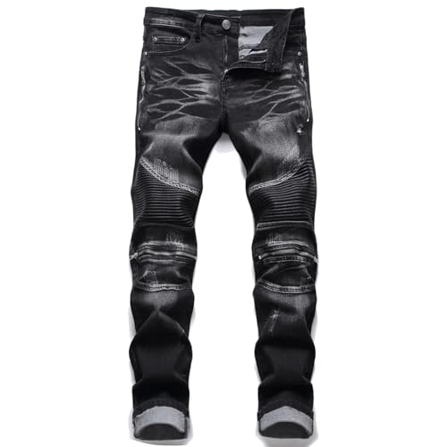 Fanlageter Jeans Herren Hose Jeanshose Zerrissene Jeans Hose Herren Casual Slim Denim 38 005Schwarz von Fanlageter