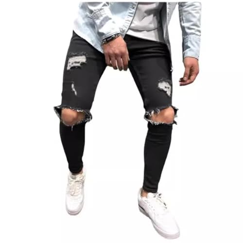 Fanlageter Jeans Herren Hose Jeanshose Zerrissene Jeans Hose Herren Casual Slim Denim S Schwarz von Fanlageter