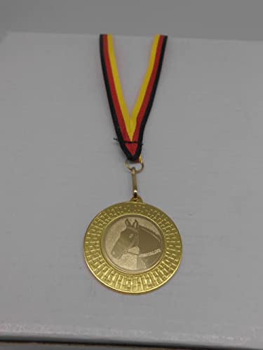 Reiten 10 Stück Medaillen - aus Stahl 40mm - mit einem Alu Emblem - Pferde - Dressur - Pferde - inkl. Medaillen-Band - Farbe: Gold - (9285) von Fanshop Lünen