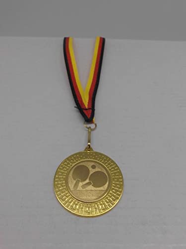Tischtennis 10 Stück Medaillen aus Stahl 40mm - mit einem Emblem, 25mm - inkl. Medaillen-Band - Farbe: Gold - Turnier - (9285) von Fanshop Lünen