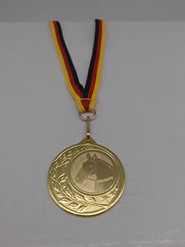 Fanshop Lünen 20 Stück Medaillen - aus Stahl 40mm / Gold - inkl. Medaillen Band - Emblem 25mm (Gold) - Reiten - Dressur - Pferde - (9283) von Fanshop Lünen