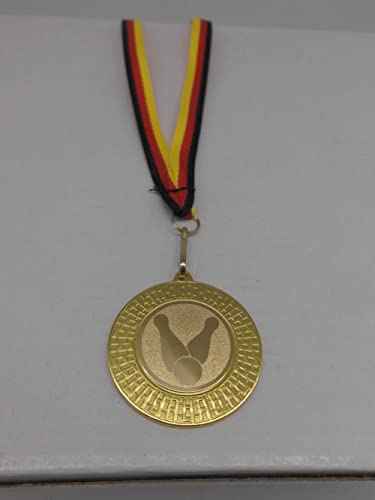 Bowling 1 Stück Medaillen aus Stahl 40mm mit einem Bowlen Logo inkl. Medaillen-Band Farbe: Gold Turnier Geburtstag Turnier (9285) von Fanshop Lünen