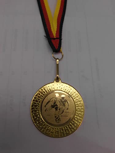 Fanshop Lünen Fussball 15 Stück - Medaillen - Fußball - Medaillen aus Stahl 40mm - inkl. Medaillen-Band - Emblem 25mm - Gold - Turnier - (9285) von Fanshop Lünen