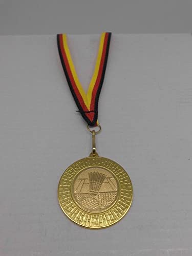 Fanshop Lünen Badminton 1 Stück Medaillen - aus Stahl 40mm - mit einem Alu Emblem, 25 mm - Federball - inkl. Medaillen Band - Farbe: Gold, mit Emblem 25mm - Turnier - (9285) von Fanshop Lünen