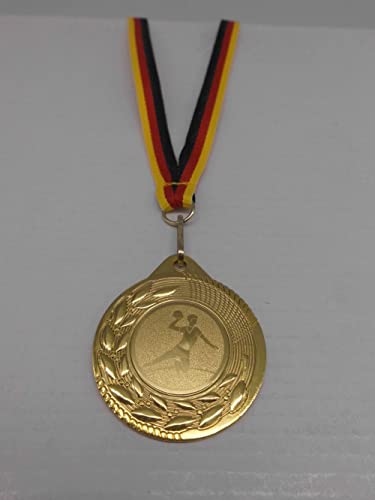 Fanshop Lünen Handball 120 Stück Medaillen aus Stahl 45mm / Gold - inkl. Medaillen-Band - mit Emblem, 25mm Turnier Herren (9292) von Fanshop Lünen