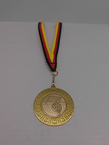 Fanshop Lünen Handball 20 Stück Medaillen aus Stahl 40mm / Gold - inkl. Medaillen Band - mit Emblem, 25mm - Gold - Turnier - (9285) von Fanshop Lünen