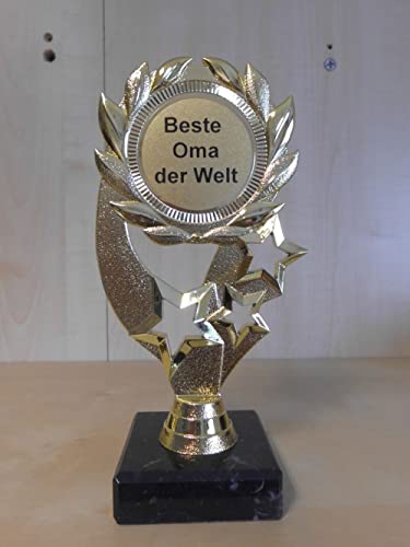 Fanshop Lünen Pokal Beste Oma der Welt - Geburtstag - Sportpokal - Gr. 19,5 cm, (Gold) - Trophäe - Geschenk - Pokale - mit Gravur - (A322) von Fanshop Lünen
